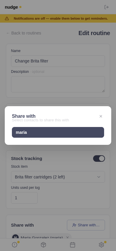 Sharing popover with contacts