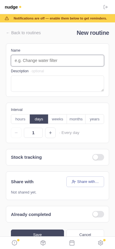 New-routine form with interval presets